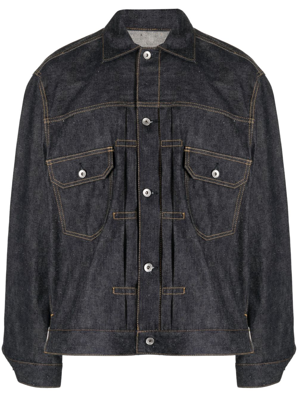 Sacai Contrast-stitching Denim Jacket In Blue