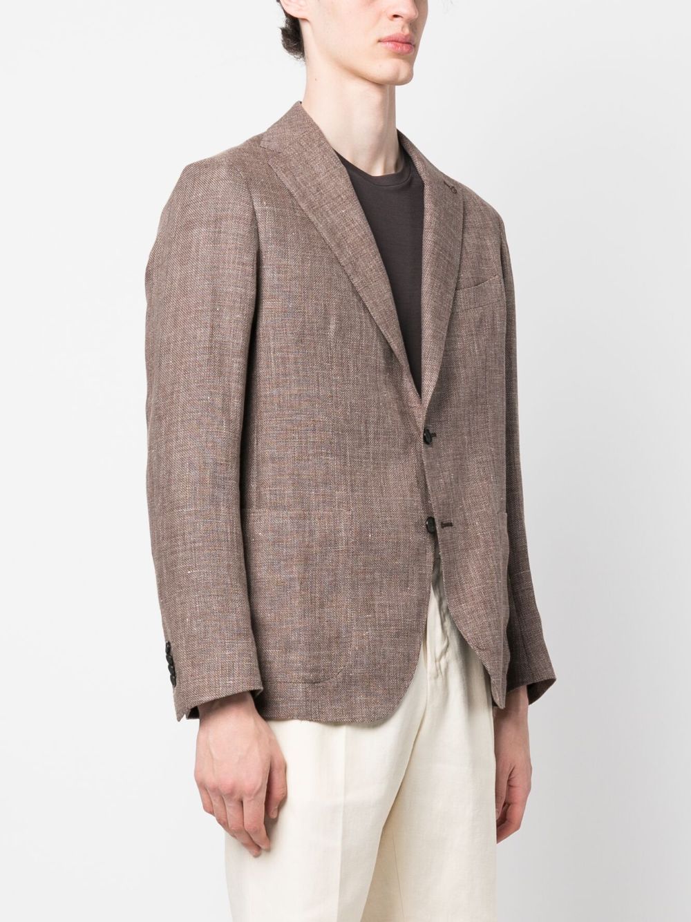 Shop Tagliatore Linen-wool Single-breasted Blazer In Brown