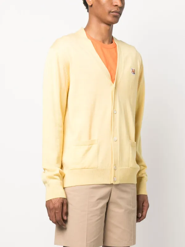 Maison Kitsuné Fox Head-patch Knitted Cardigan | Yellow | FARFETCH ID
