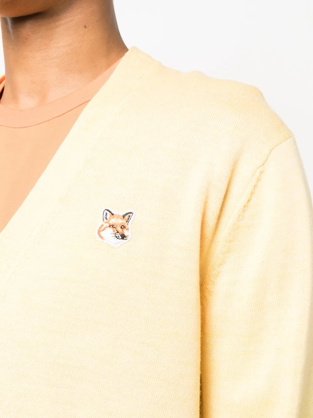 Shop Maison Kitsuné Fox Head-patch Knitted Cardigan In Gelb