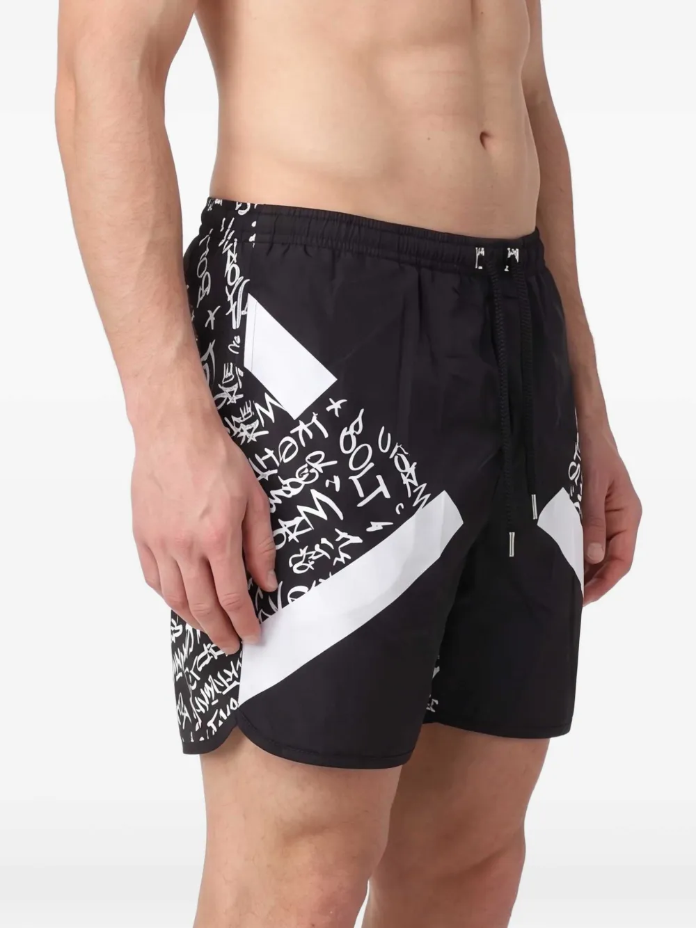 Neil Barrett calligraphy-print drawstring swim shorts | Black | Image 1