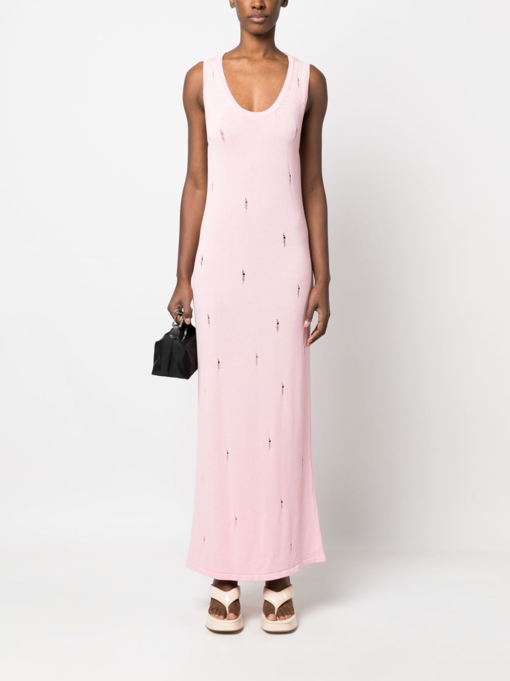 Shop Barrow Distressed Knitted Maxi Dress In Rosa