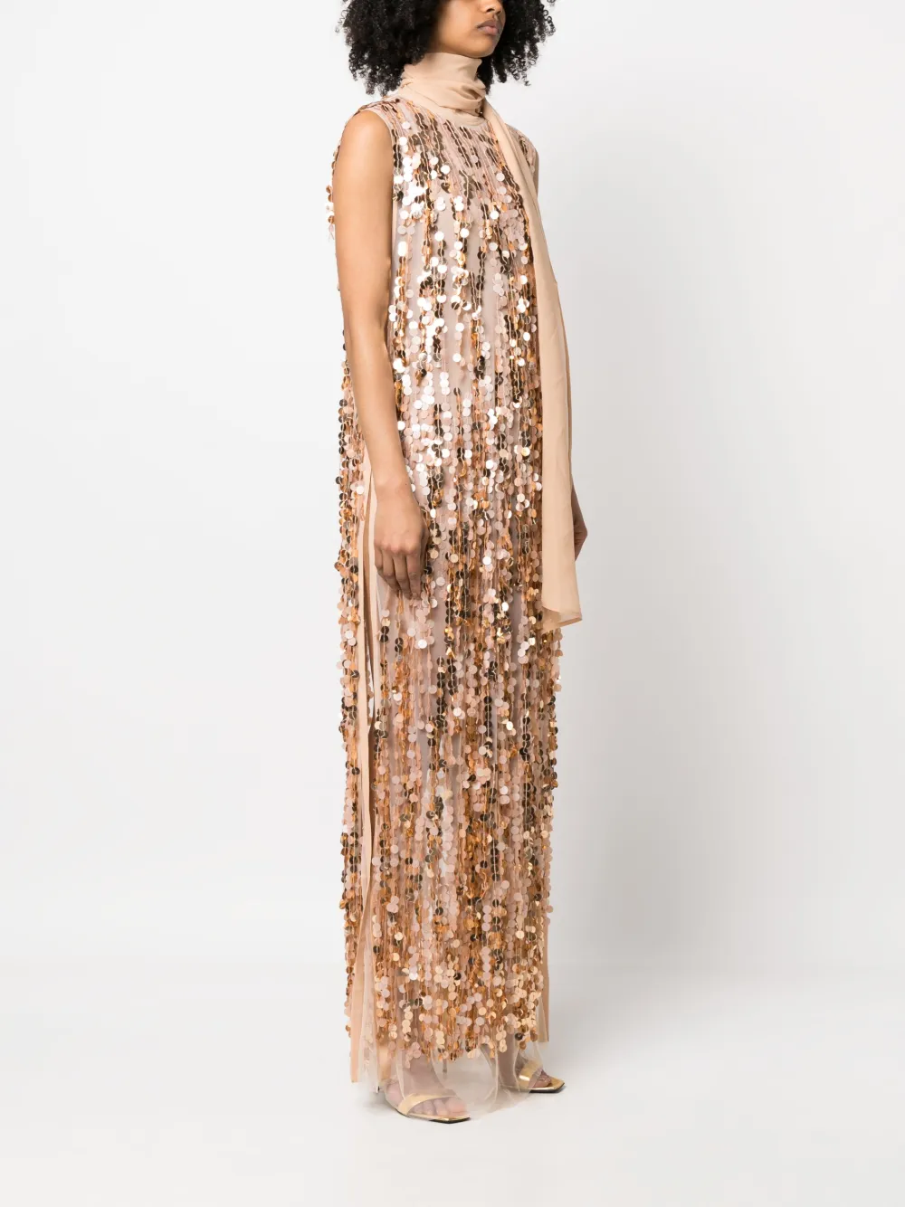 Sehnsucht Atelier Sleeveless Sequin Long Dress In Neutral