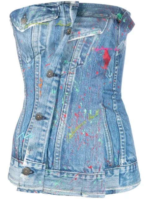 Andersson Bell logo-embroidered denim-print top