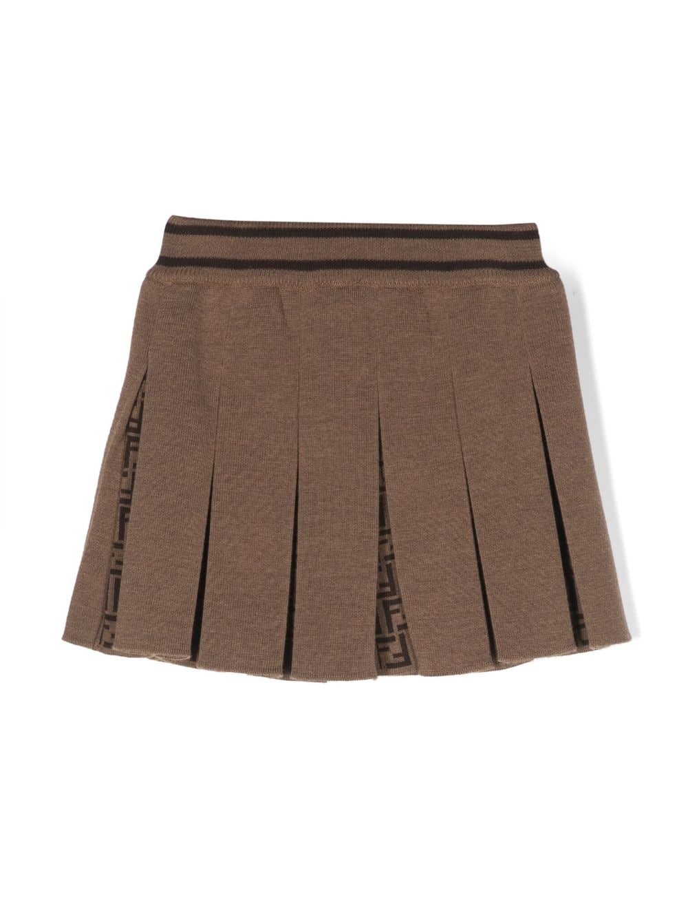 Shop Fendi Ff Monogram-print Pleated Skirt In Brown