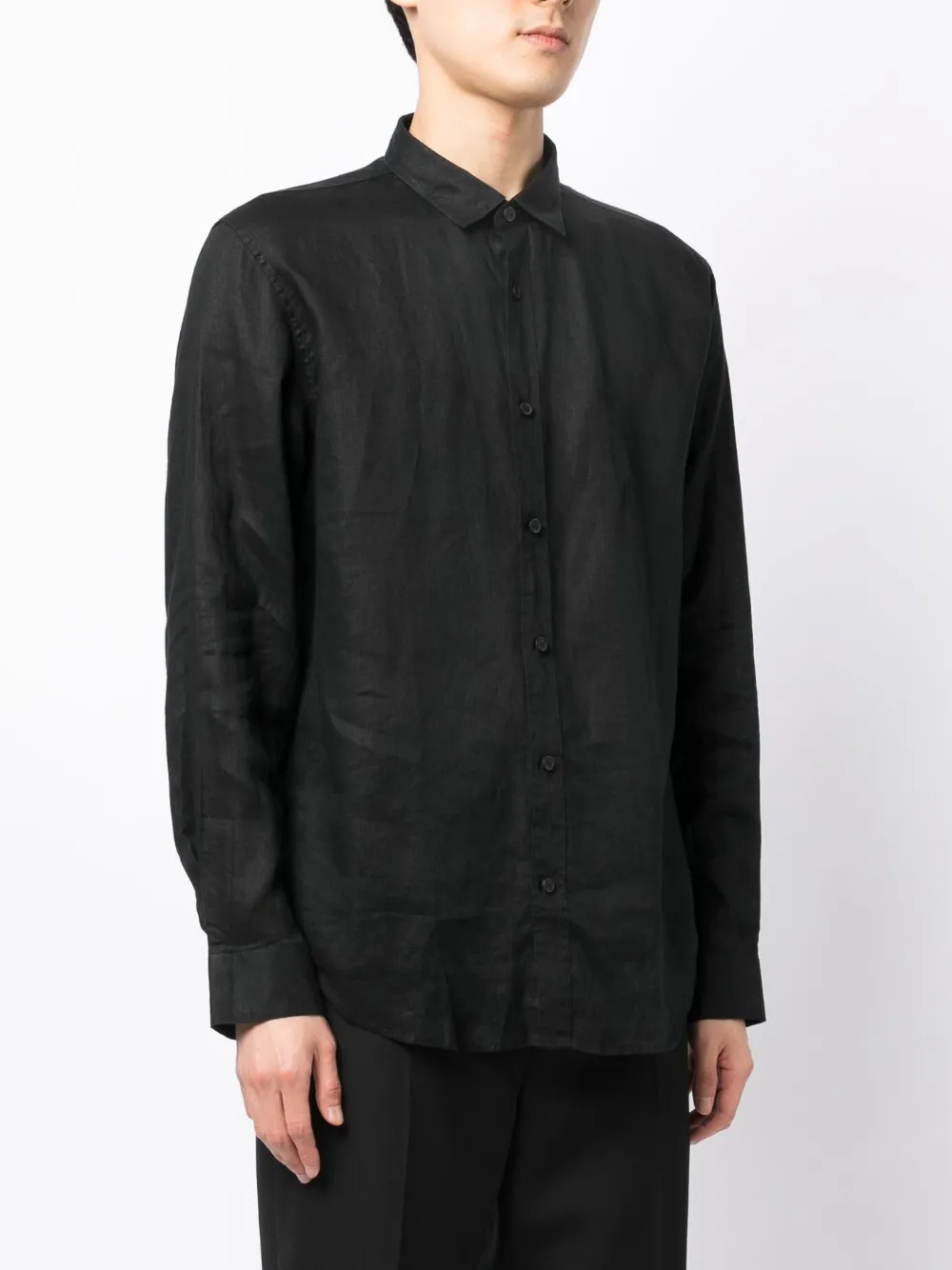 Armani Exchange Regular Fit Linen Shirt In Black ModeSens