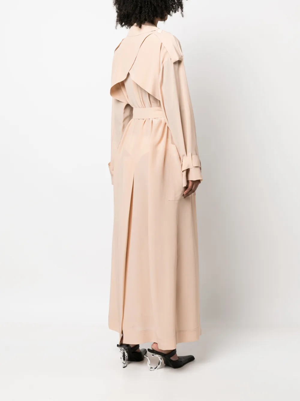 Sehnsucht Atelier Long Belted Silk Trench Coat In Neutral