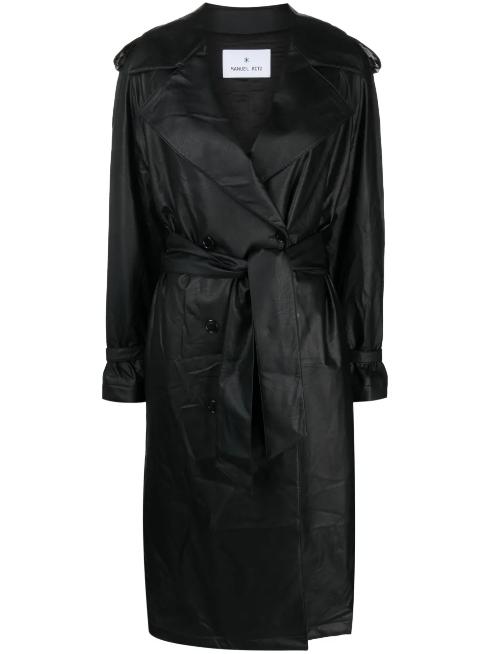 Manuel Ritz Tied-waist Double-breasted Coat In Black