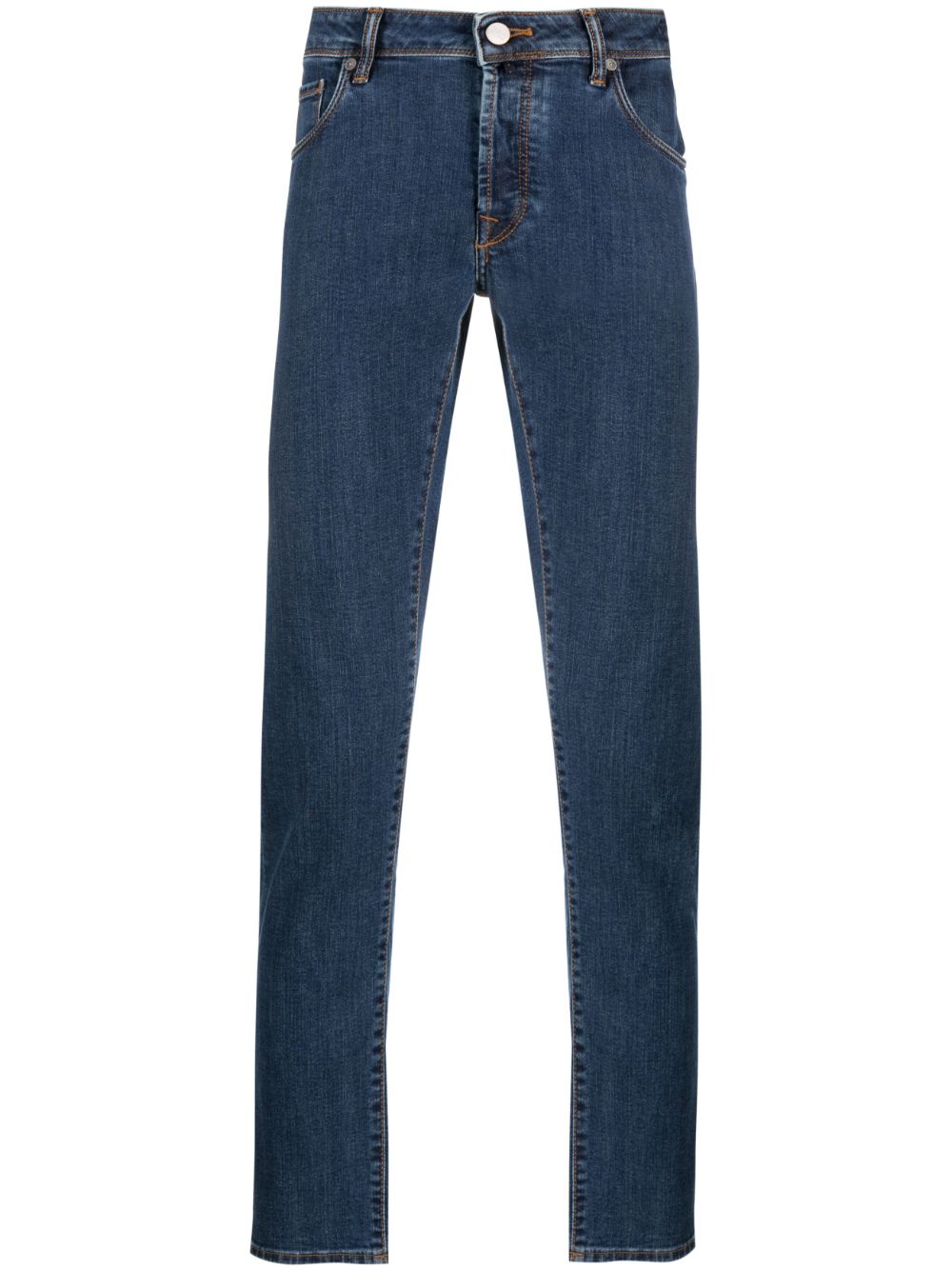 straight-leg washed-denim trousers