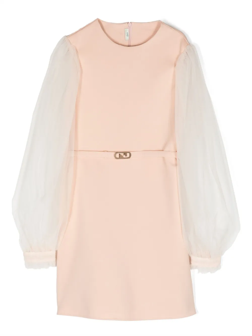 Fendi Kids' Sheer-sleeves Belted Dress In Pink