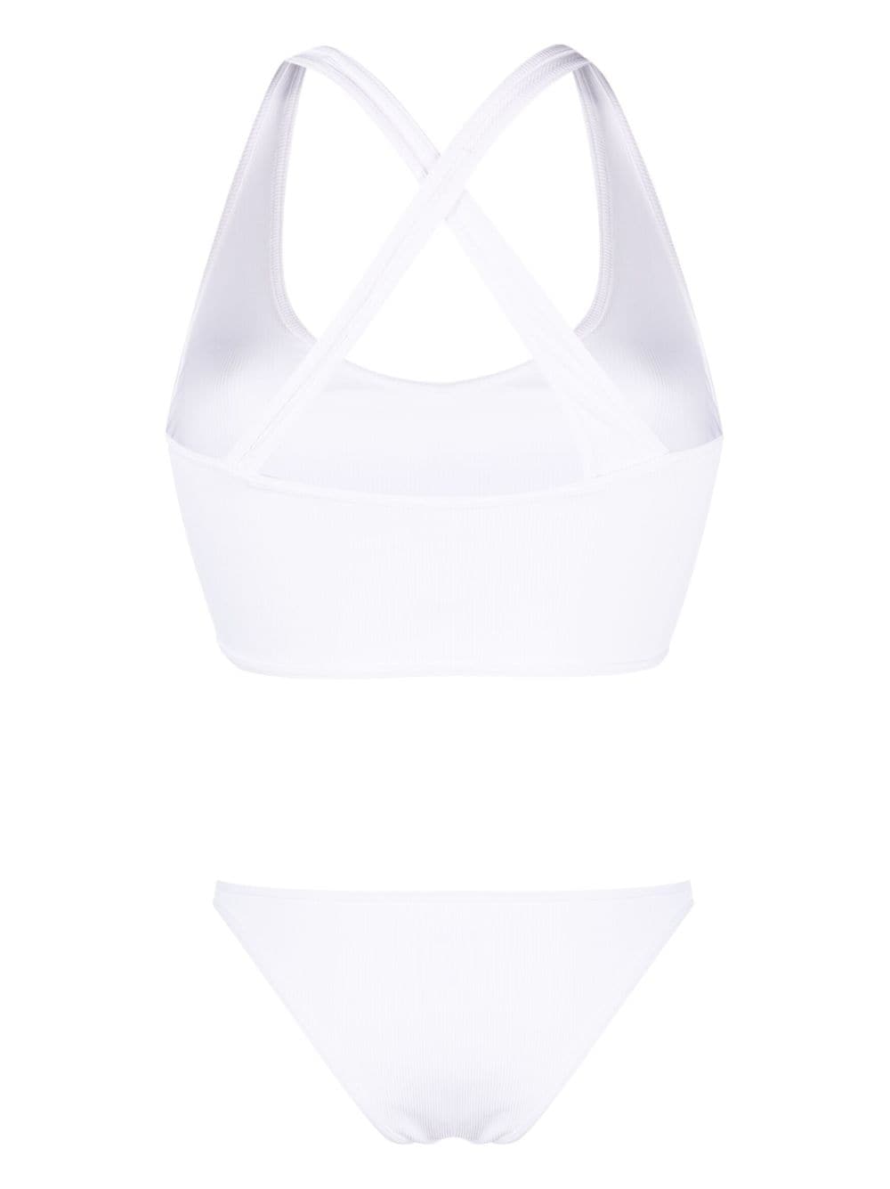Shop Attico Logo Patch Ribbed Bikini In Weiss