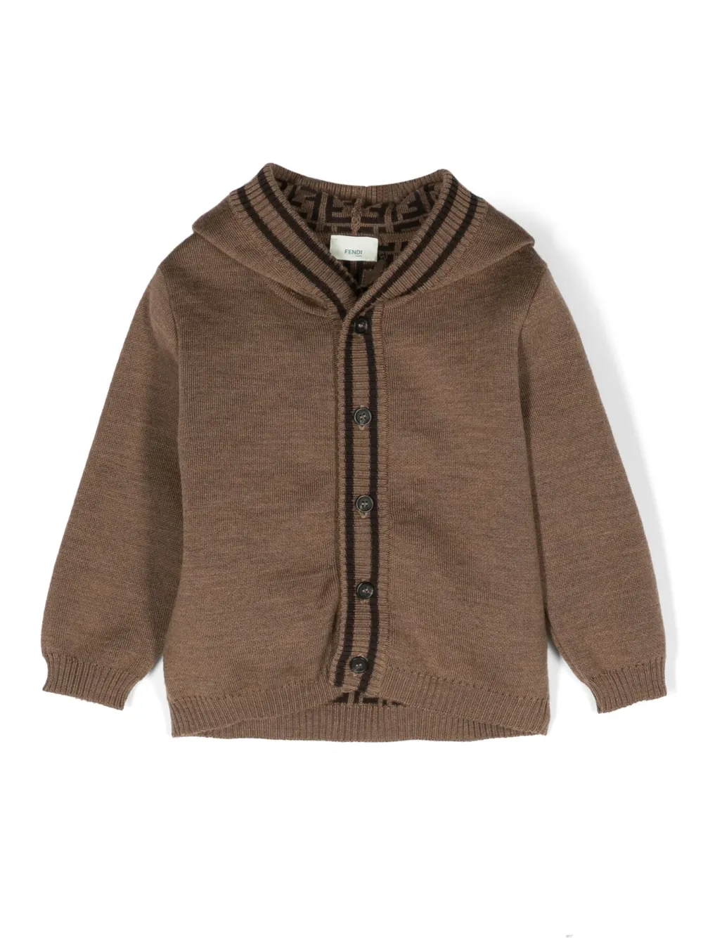 Fendi Babies' Ff Bunny-ears Hooded Cardigan In Brown