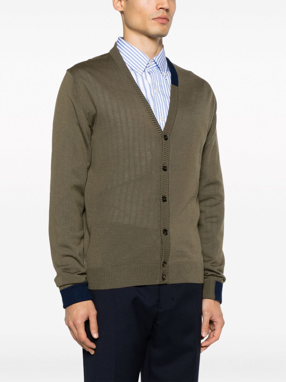 Shop Manuel Ritz Two-tone Fine-knitted Cardigan In Green