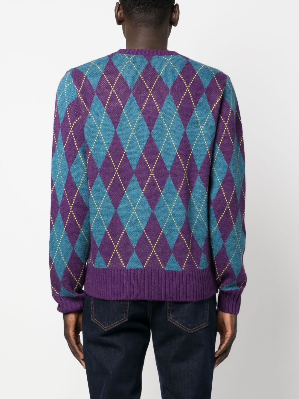 Shop Manuel Ritz Logo-patch Argyle Intarsia-knit Jumper In Blue