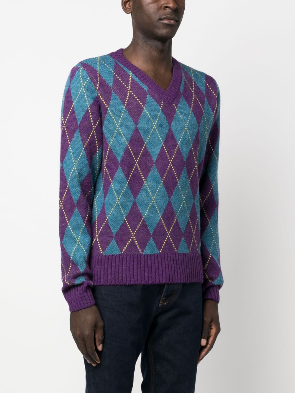 Shop Manuel Ritz Logo-patch Argyle Intarsia-knit Jumper In Blue