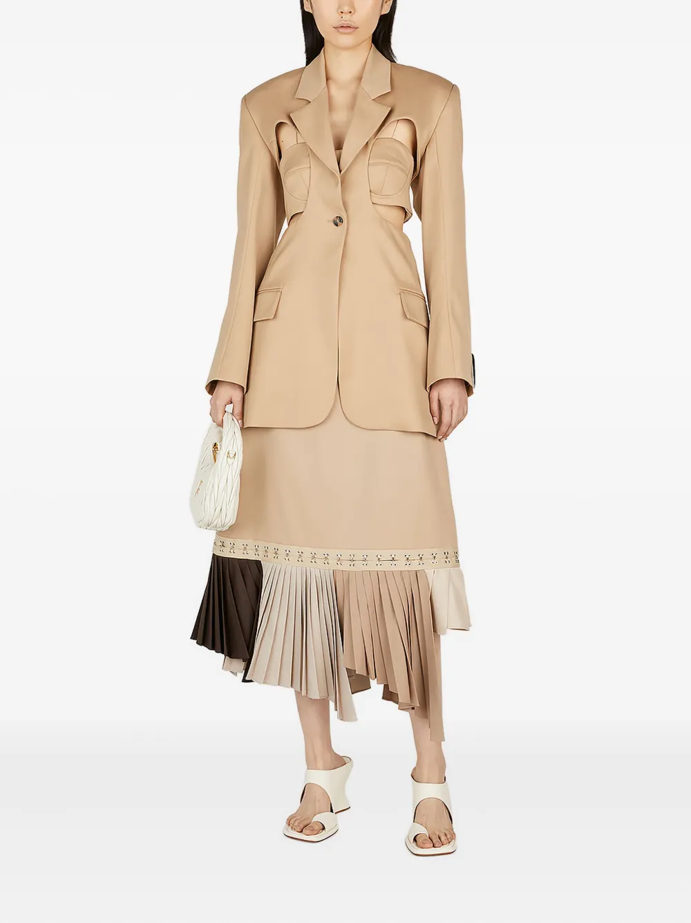 Rokh pleated embellished skirt Beige