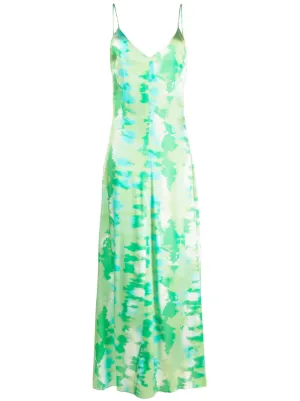 ganni floral silk slip dress Ganni Dress Printed Satin Ruched Long Slip