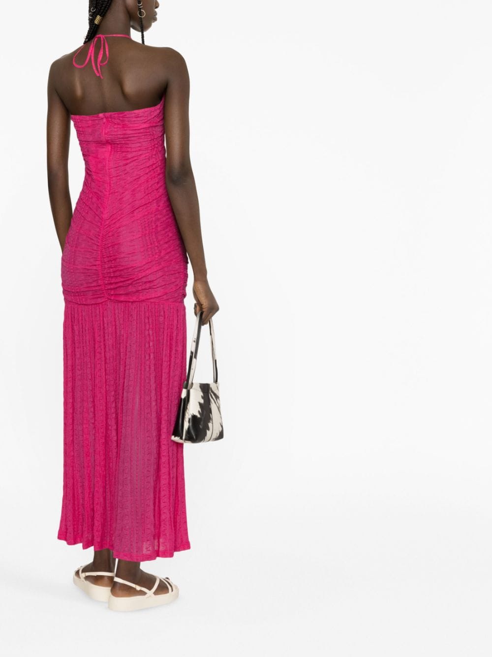 Shop Ganni Gathered Halterneck Dress In Pink