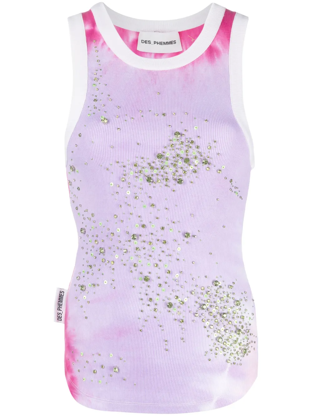 Des Phemmes Crystal-embellished Ribbed Tank Top In Purple