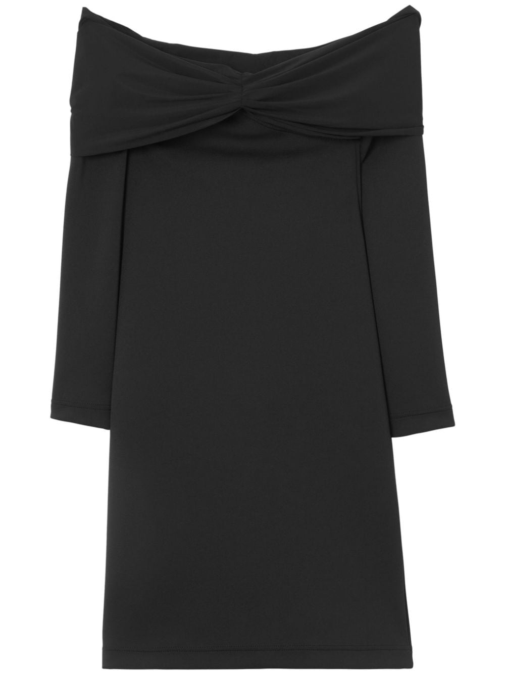 Shop Burberry Gathered-detail Off-shoulder Midi Dress In Black