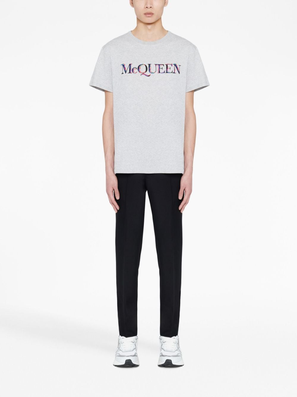 Shop Alexander Mcqueen Logo-embroidered Cotton T-shirt In Grey