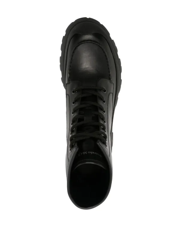 靴 alexander mcqueen combat boots Alexander McQueen Polished Leather Combat Boots 'Black