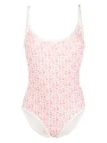 Moncler logo-print scoop-back swimsuit - Pink