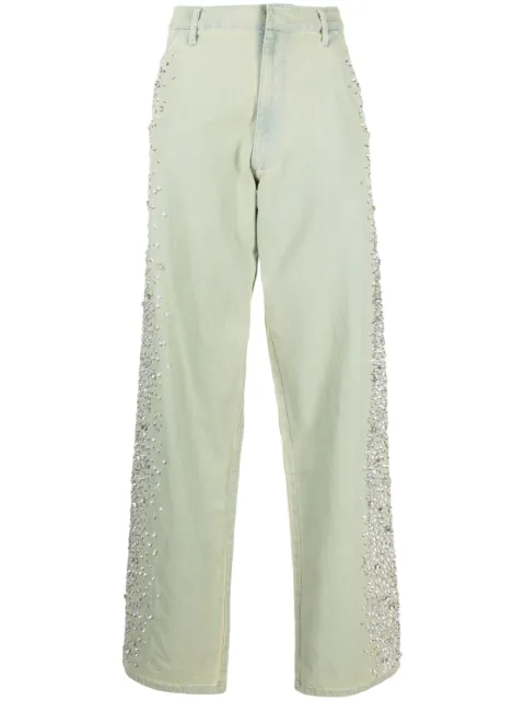 wide-leg crystal-embellished jeans