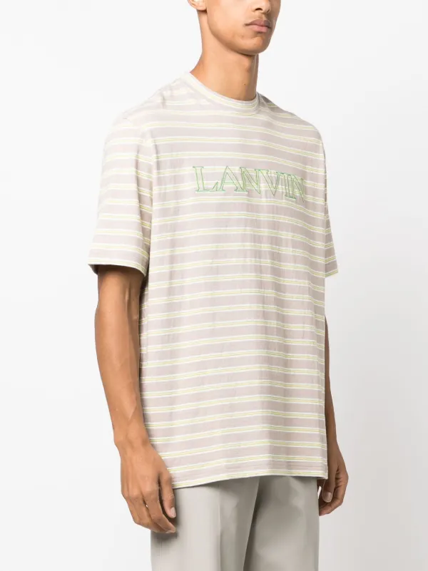 Lanvin Striped logo-embroidered T-shirt | Brown | FARFETCH