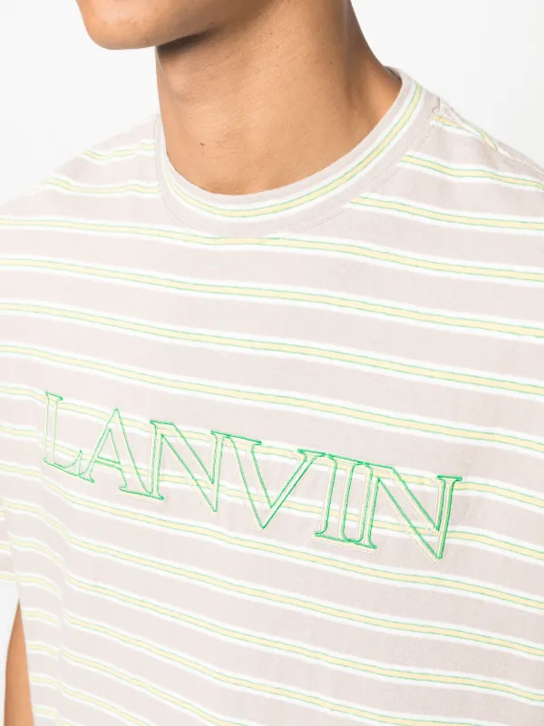 Lanvin Striped logo-embroidered T-shirt | Brown | FARFETCH