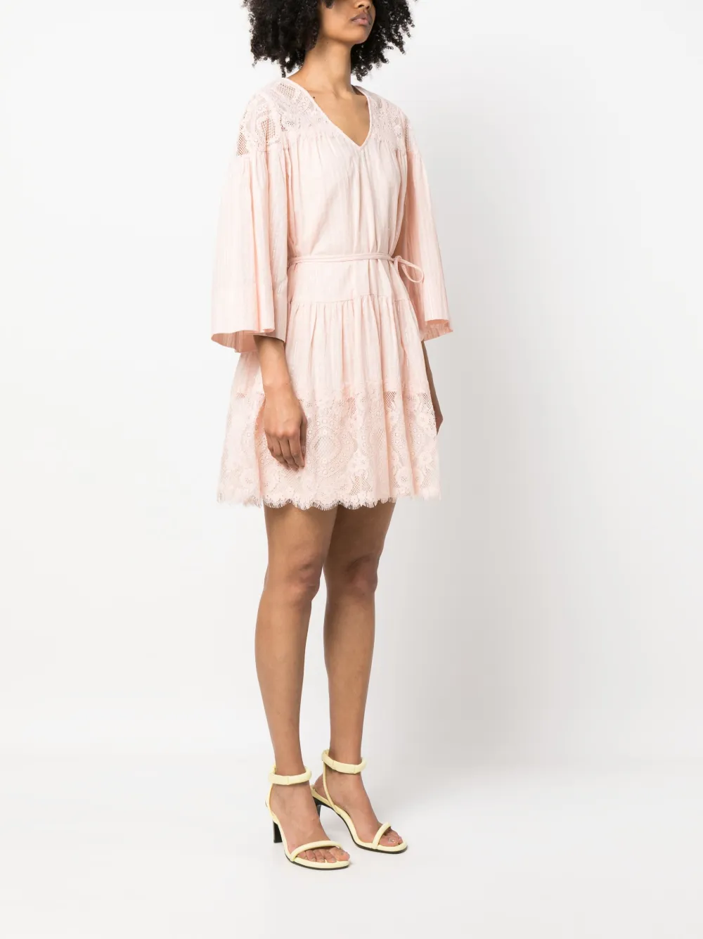 Twinset Lace-panelling Cotton Dress In Rosa