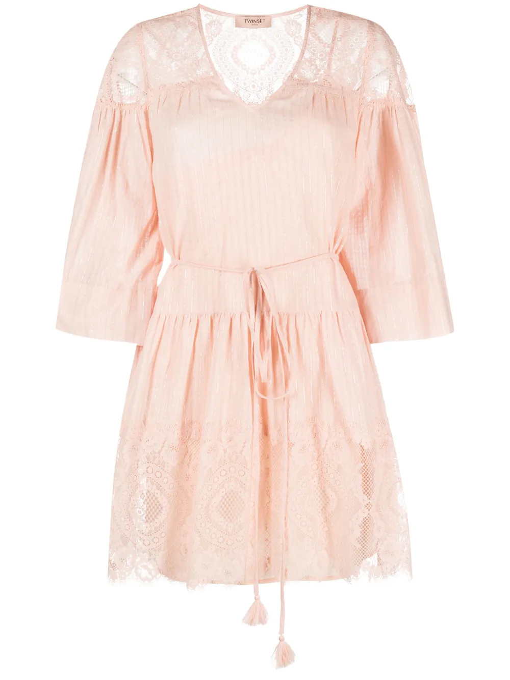 Twinset Lace-panelling Cotton Dress In Rosa