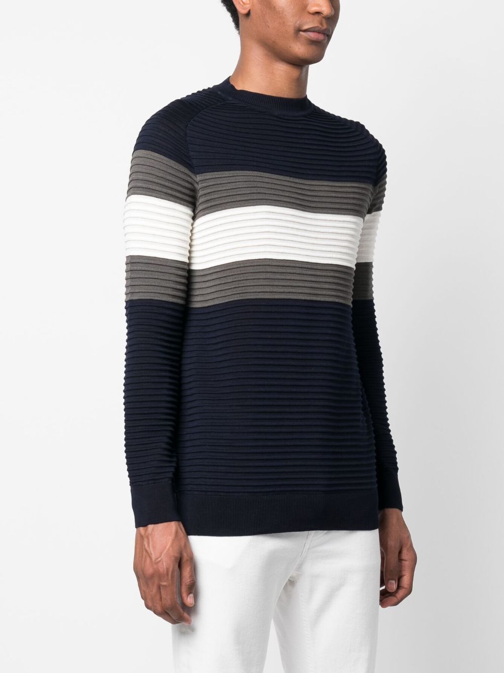 Shop Emporio Armani Striped Ribbed-knit Sweatshirt In Blau