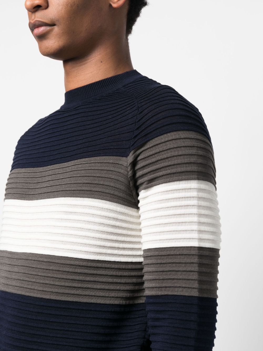 Shop Emporio Armani Striped Ribbed-knit Sweatshirt In Blau