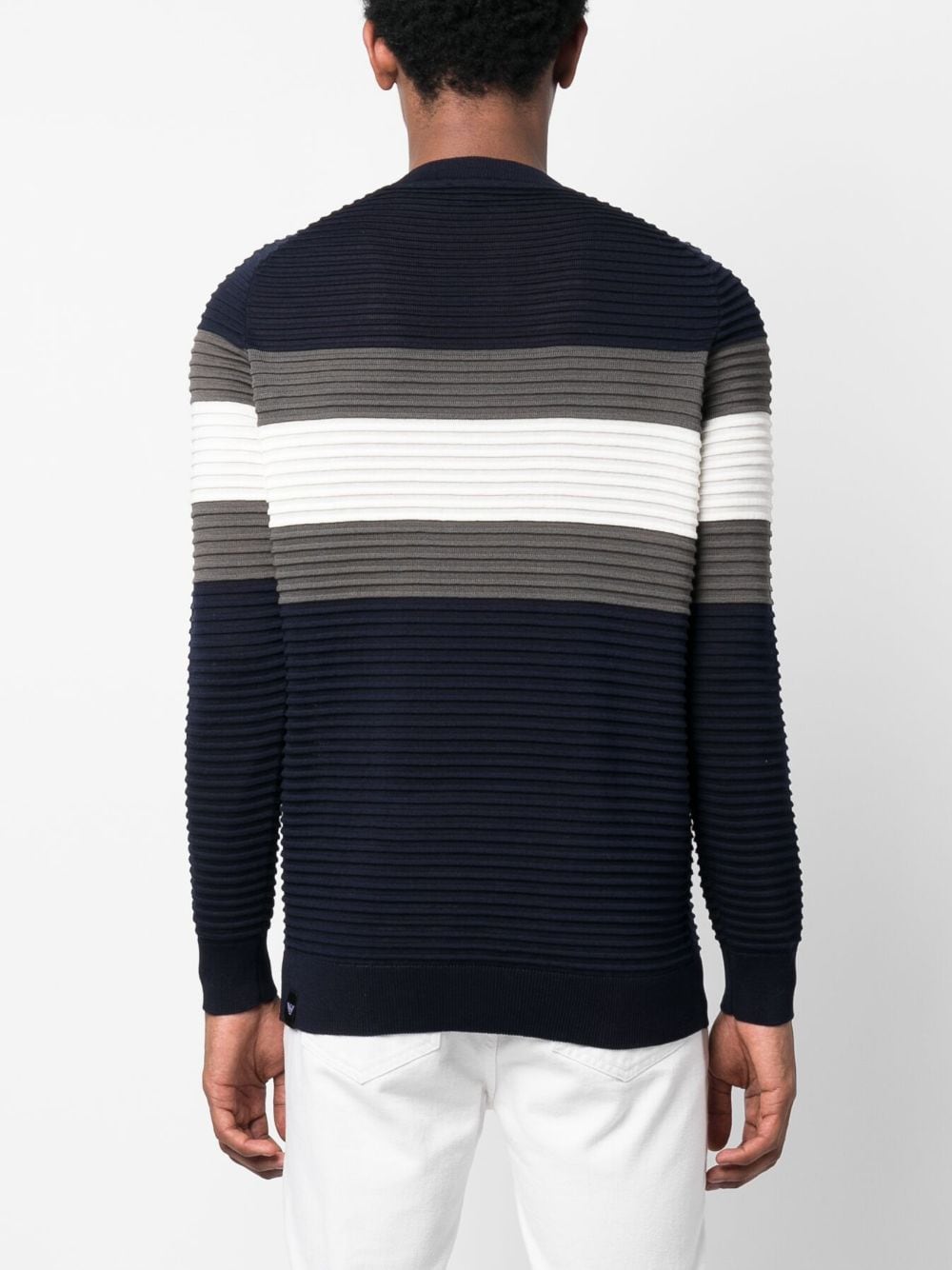 Shop Emporio Armani Striped Ribbed-knit Sweatshirt In Blau