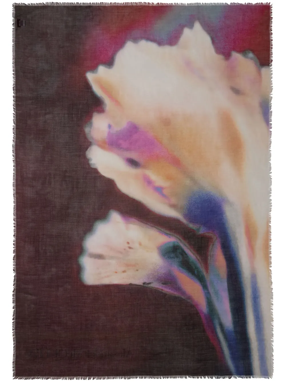 Solarised Flower プリント フリンジスカーフ
