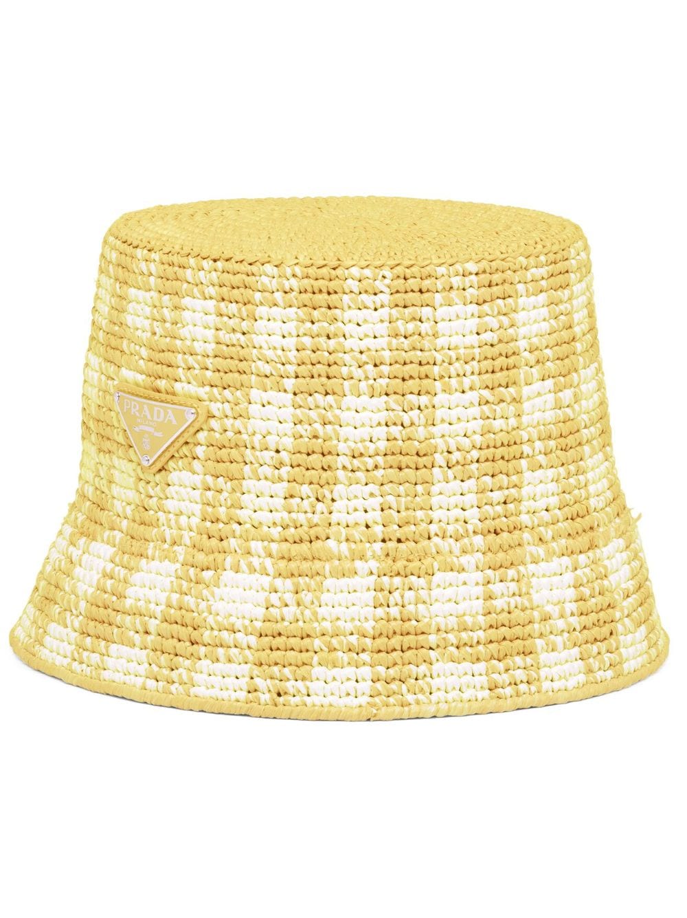 Prada Checked Raffia Bucket Hat In Yellow