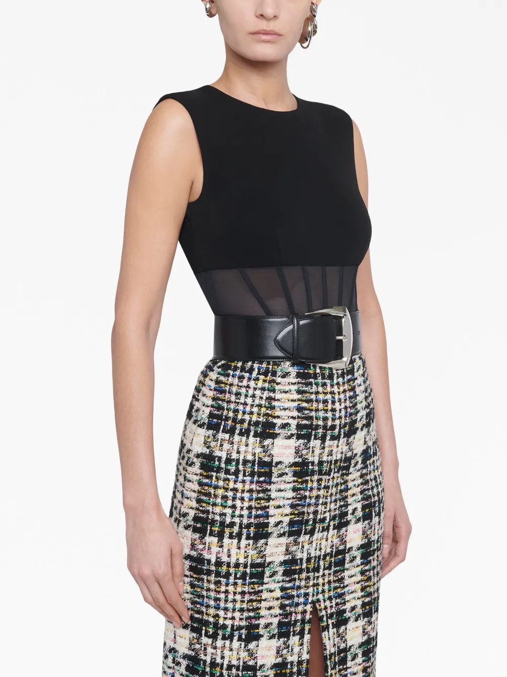Alexander McQueen Front Slit Tweed Pencil Skirt in 9101 Grey