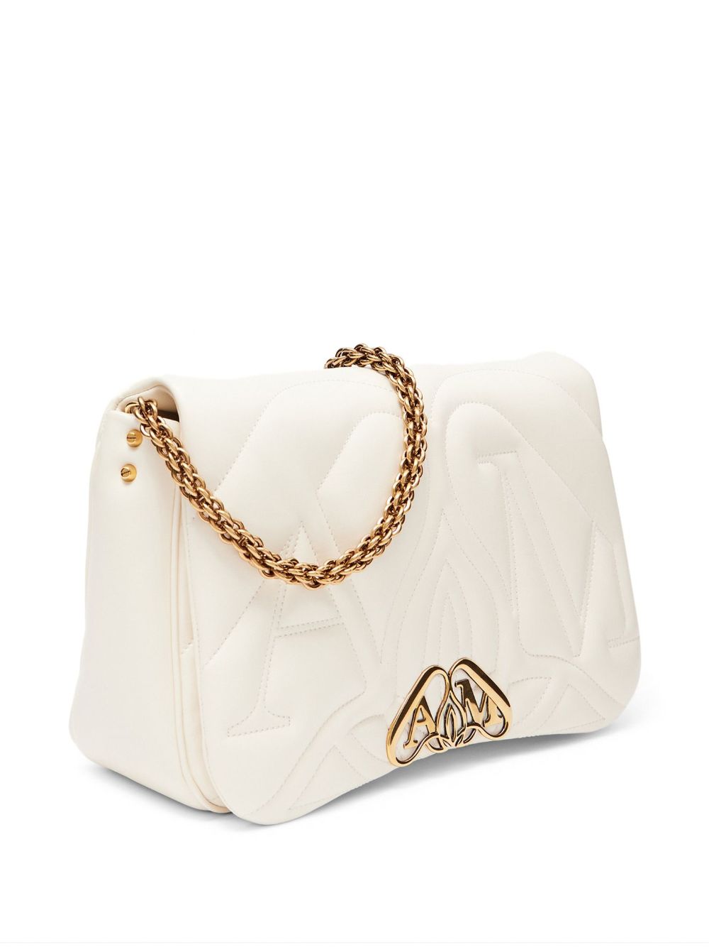 Shop Alexander Mcqueen The Seal Quilted Shoulder Bag In White