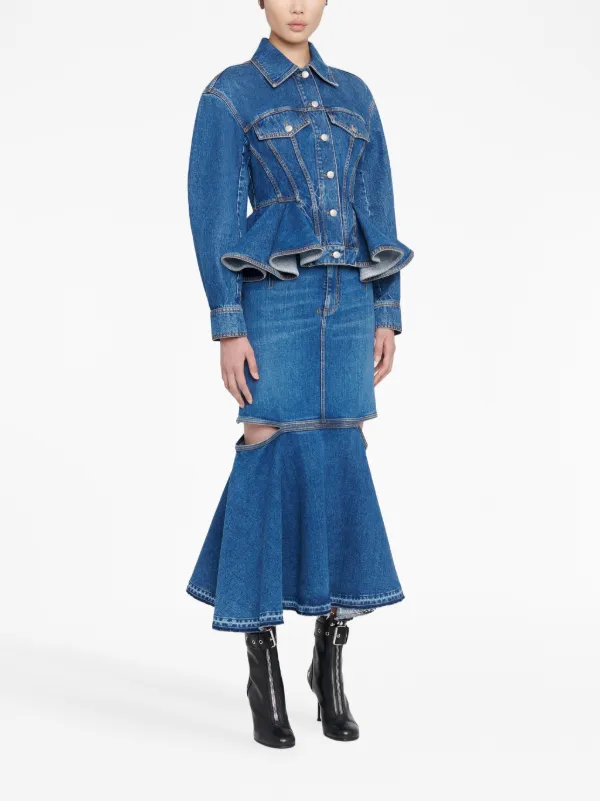 Alexander McQueen Peplum Denim Jacket - Farfetch