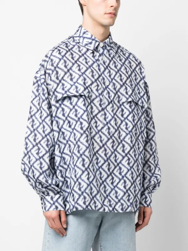 シャツ Fendi Cerulean Blue Linen Blend Shirt FENDI Fendi Men Cerulean Blue Linen Blend Shirt | luosophy