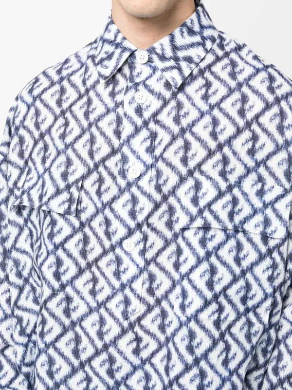 FENDI logo-print Linen Shirt | Blue | FARFETCH