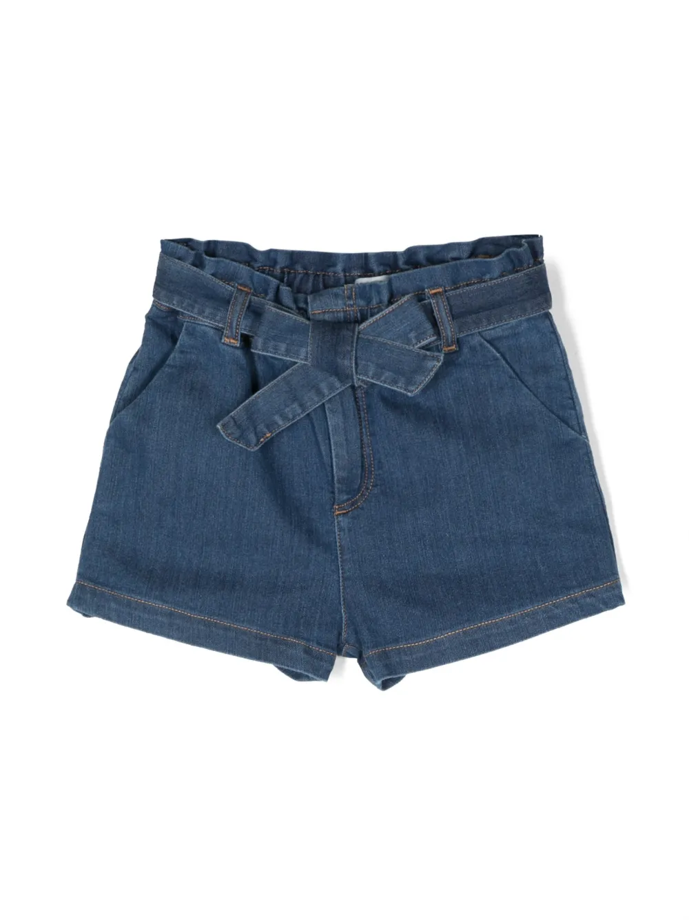 Emile Et Ida Kids' Belted Denim Shorts In Blue