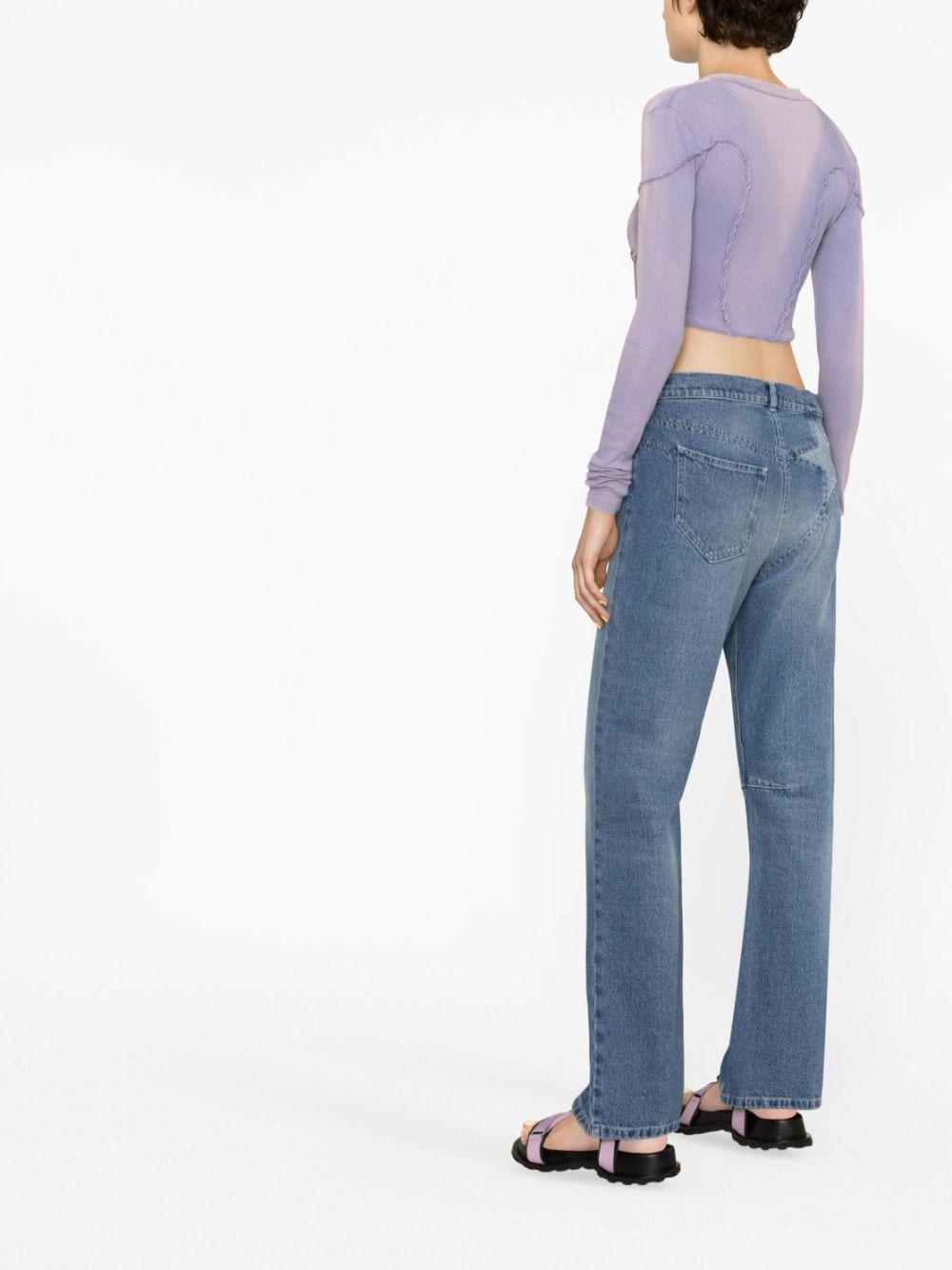 Shop Cormio Frayed Straight-leg Cotton Jeans In Blue