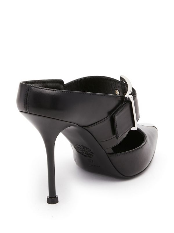 Alexander McQueen white Bow black leather heeled sandals.