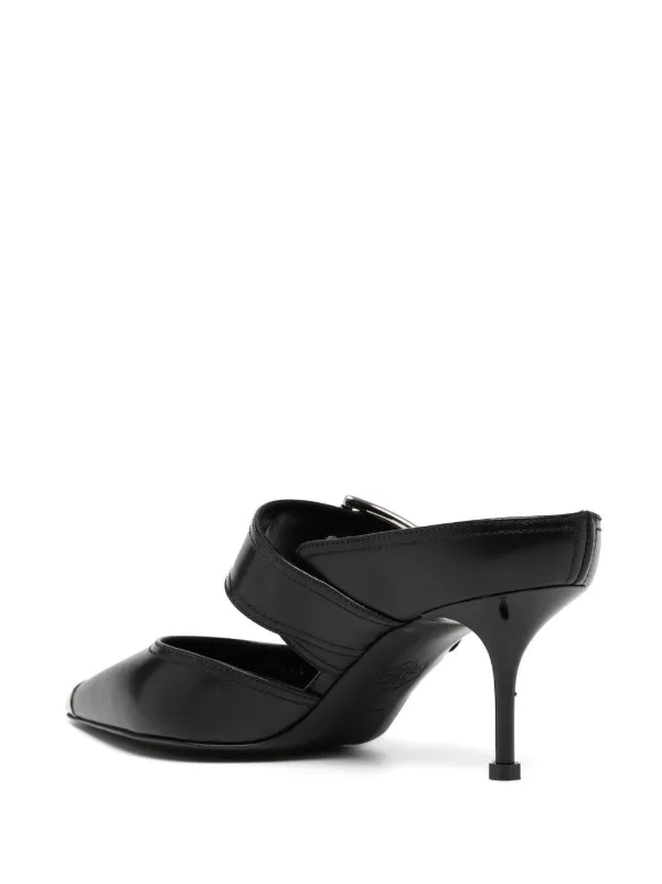 Alexander McQueen Punk Buckle 40mm Leather Mules | Black Alexander McQueen Punk Buckle 40mm Leather Mules | Black