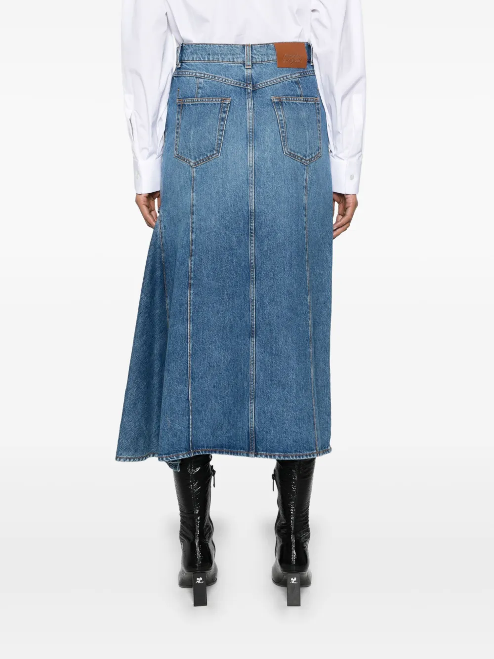 Affordable Alexander McQueen Slashed denim midi skirt Women