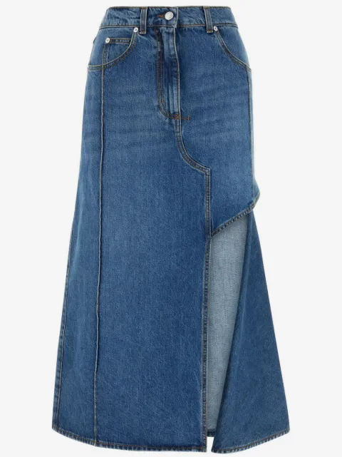 Alexander McQueen Slashed denim midi skirt