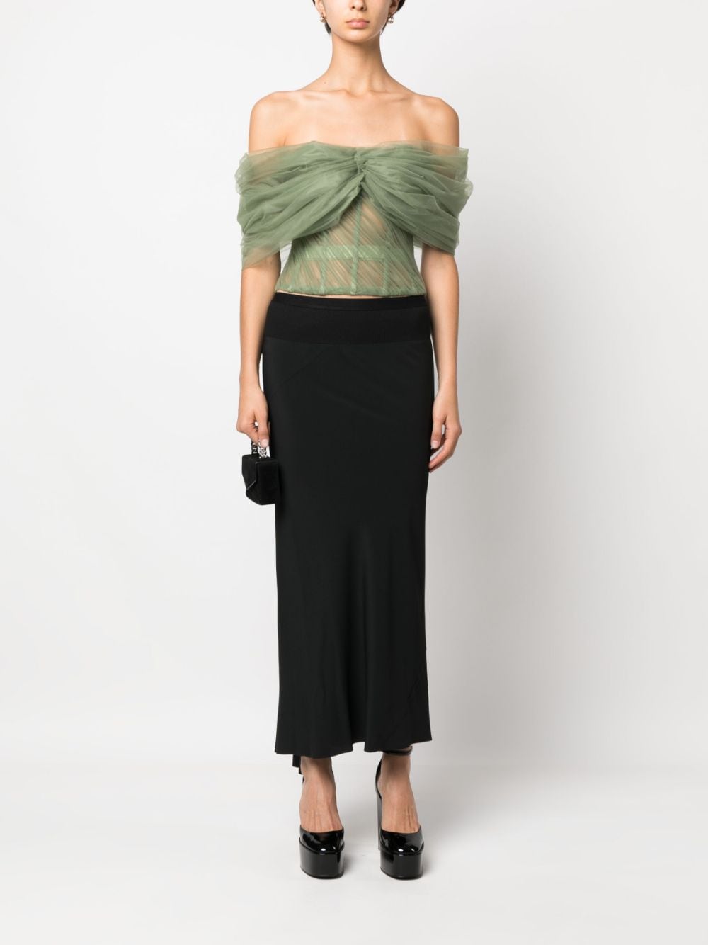 Del Core off-shoulder gathered tulle top - Groen
