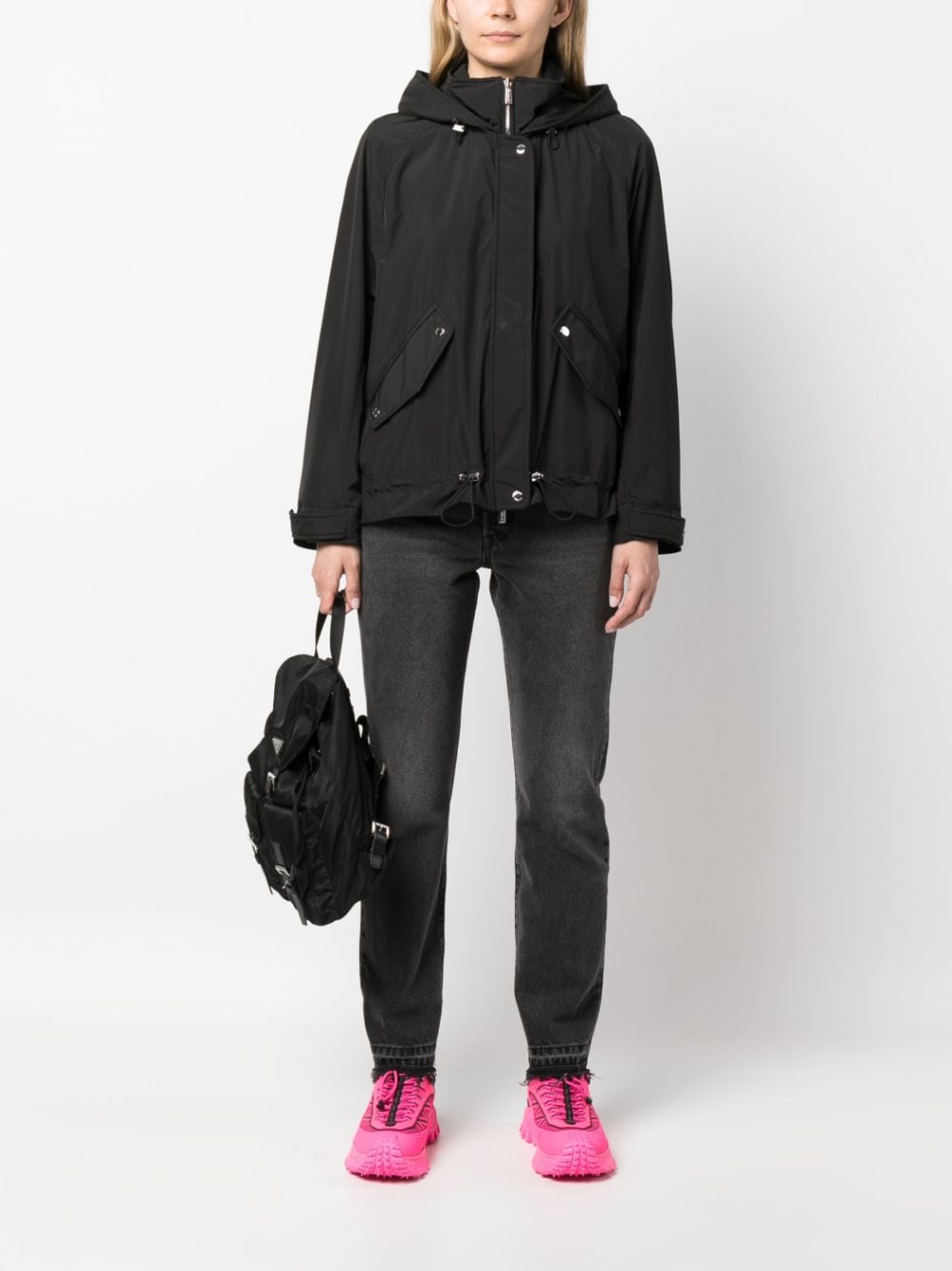 Shop Moorer Jill-stp Funnel-neck Hooded Jacket In Black